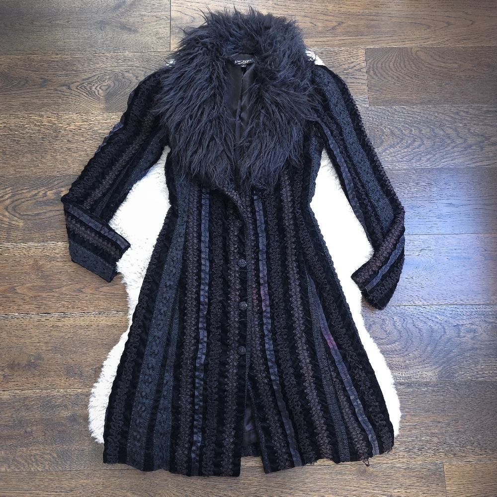 Vintage Betsey Johnson Penny Lane 90s Y2K Lace Velvet Puff Sleeve Duster Coat - Picture 1 of 12